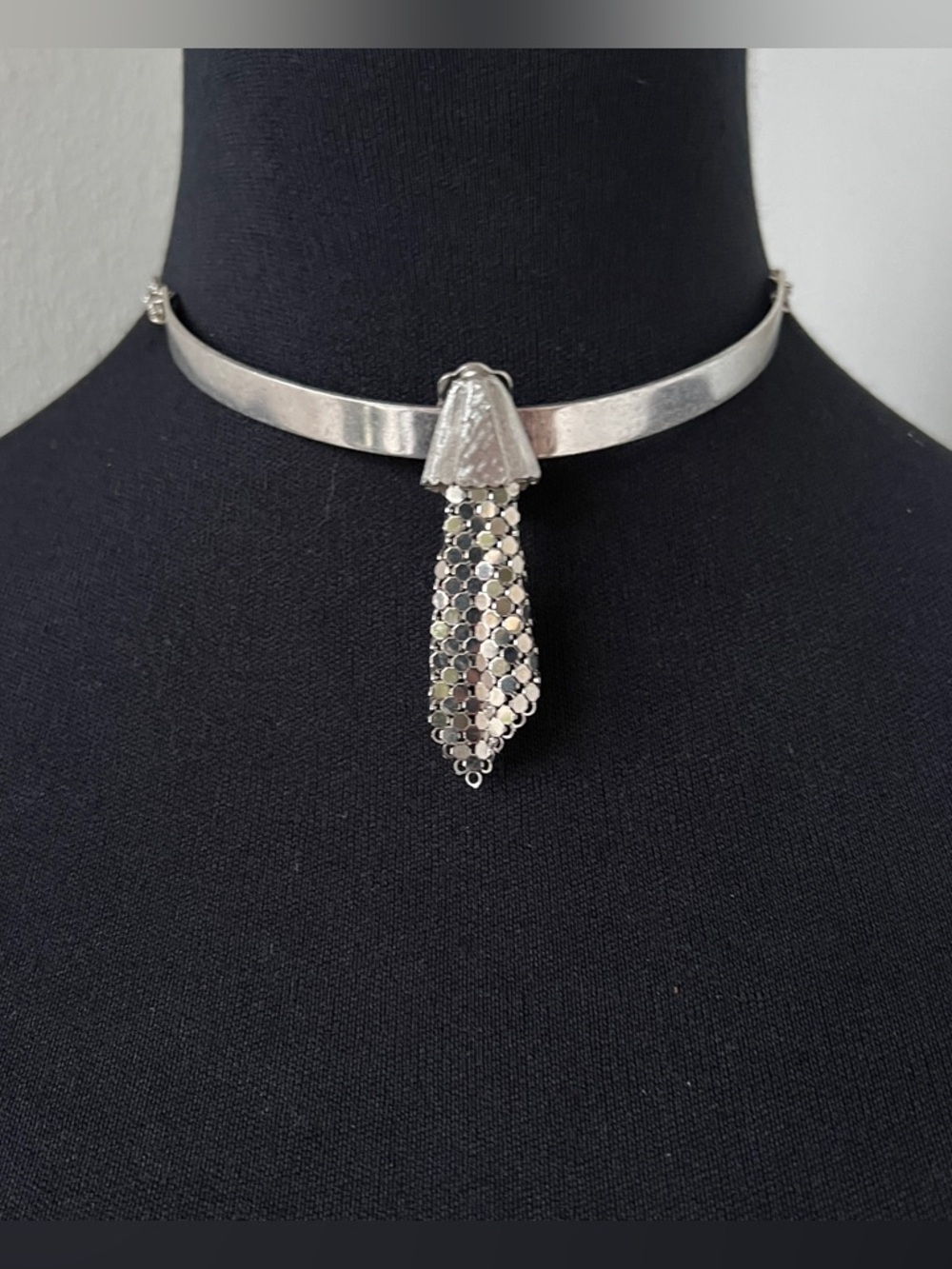 Vintage Chainmail Silver Mesh Torque Choker Necklace Multi Strand Chain Collar